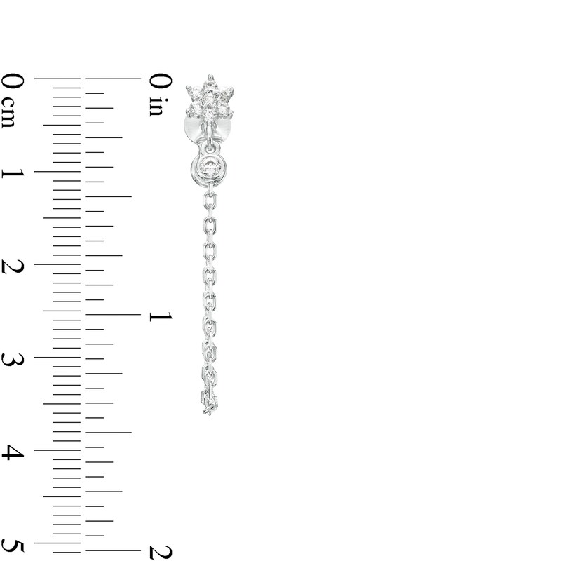 Main Image 2 of Pavé Flower Cubic Zirconia Bezel Chain Stud Earrings in Sterling Silver