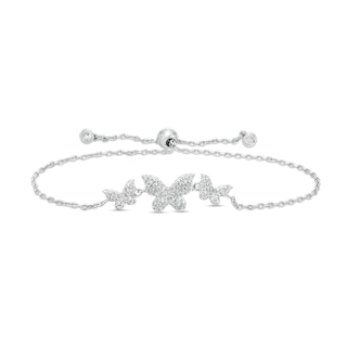 Sterling Silver CZ Butterfly Trio Bolo Bracelet - 8.25"