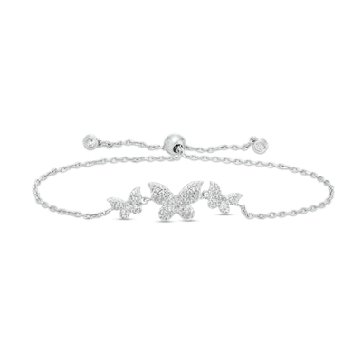 Sterling Silver CZ Butterfly Trio Bolo Bracelet - 8.25"
