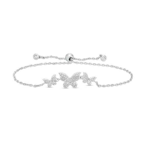 Sterling Silver CZ Butterfly Bolo Bracelet