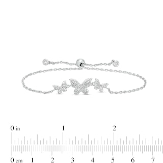 Sterling Silver CZ Butterfly Trio Bolo Bracelet - 8.25"
