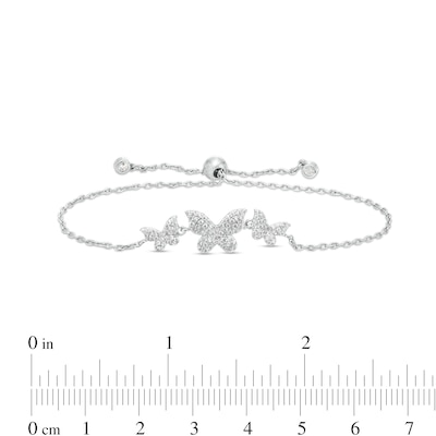 Sterling Silver CZ Butterfly Trio Bolo Bracelet - 8.25"