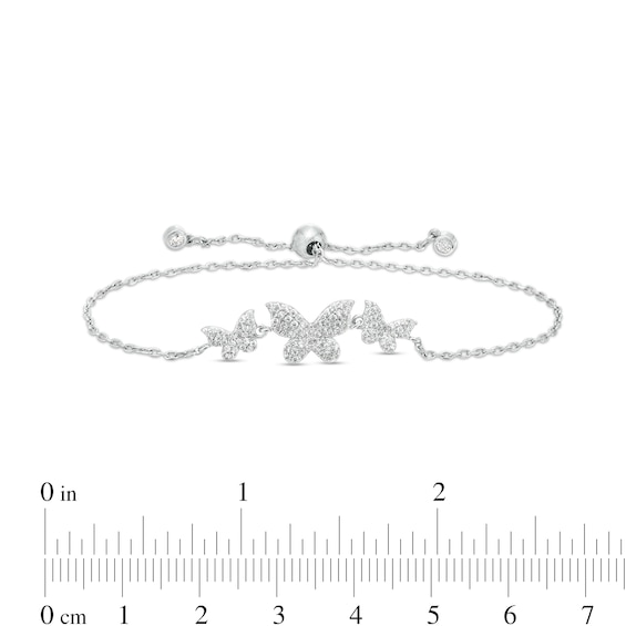 Sterling Silver CZ Butterfly Trio Bolo Bracelet - 8.25"