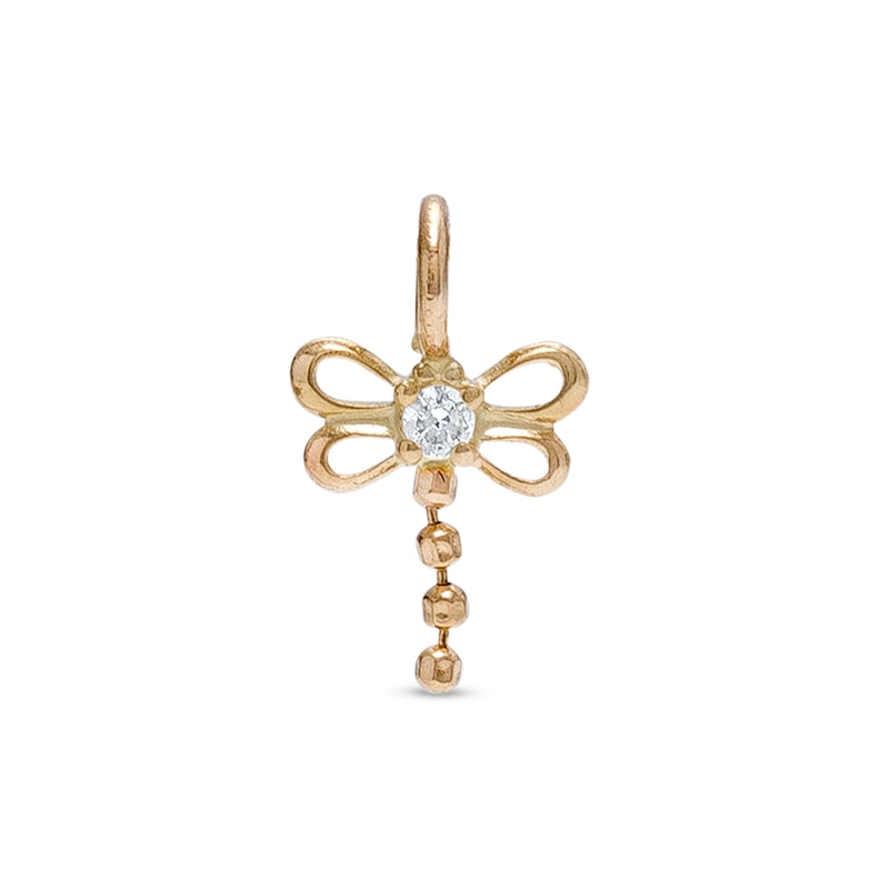 CZ Dragonfly Mini Hoop Charm in 10K Solid Gold