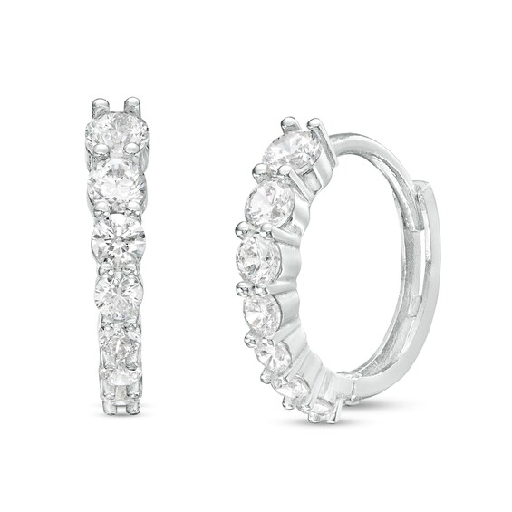 Round-Cut Cubic Zirconia Huggie Hoop Earrings in Sterling Silver