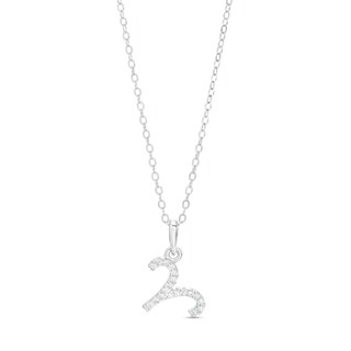 Sterling Silver CZ Dainty Aries Symbol Pendant - 18"