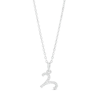 Sterling Silver CZ Dainty Aries Symbol Pendant - 18"