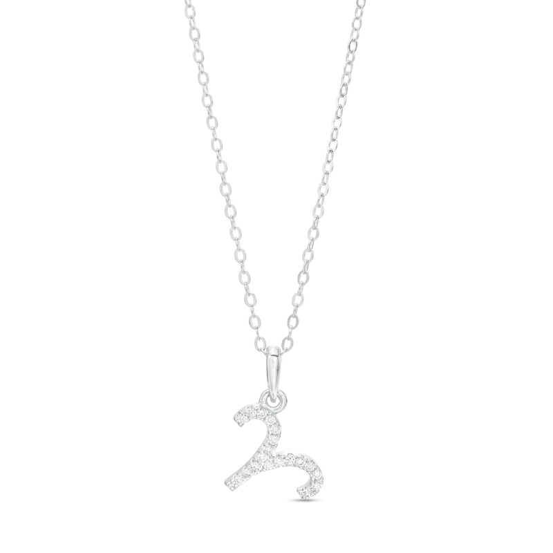 Cubic Zirconia Dainty Aries Symbol Pendant Necklace in Solid Sterling Silver