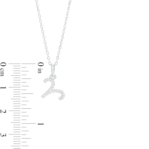 Sterling Silver CZ Dainty Aries Symbol Pendant - 18"