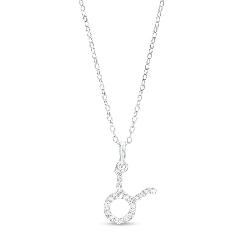 Main Image 1 of Sterling Silver CZ Dainty Taurus Symbol Pendant - 18"
