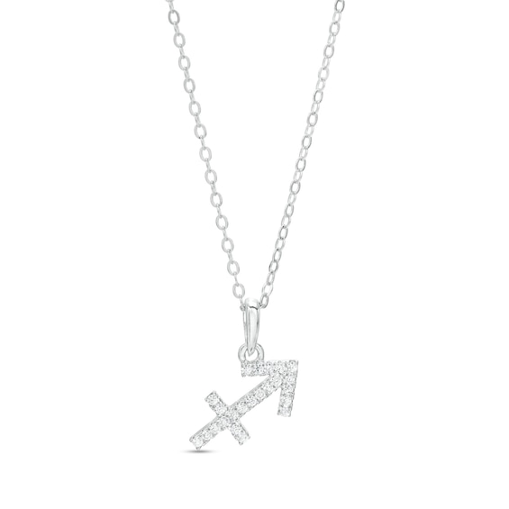 Cubic Zirconia Dainty Sagittarius Symbol Pendant Necklace in Solid Sterling Silver