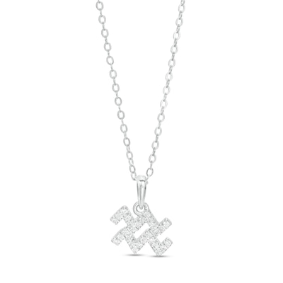 Sterling Silver CZ Dainty Aquarius Symbol Pendant - 18"