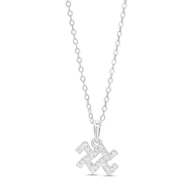 Cubic Zirconia Dainty Aquarius Symbol Pendant Necklace in Sterling Silver