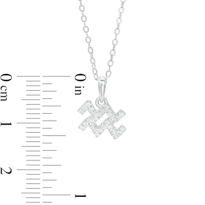 Sterling Silver CZ Dainty Aquarius Symbol Pendant - 18"