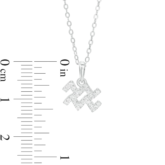 Sterling Silver CZ Dainty Aquarius Symbol Pendant - 18"