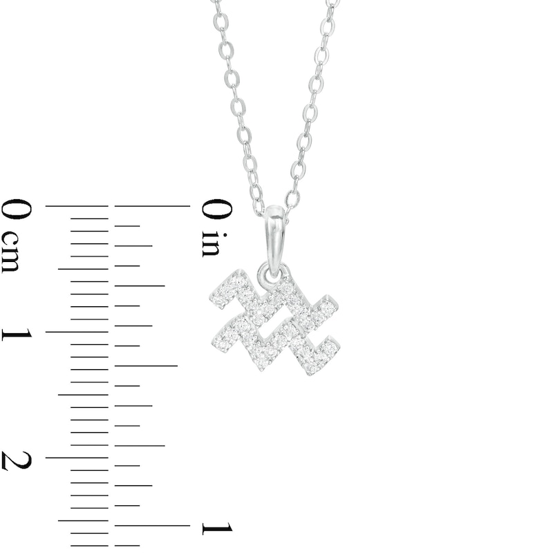 Cubic Zirconia Dainty Aquarius Symbol Pendant Necklace in Sterling Silver