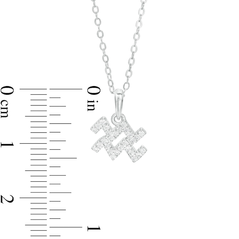 Main Image 2 of Sterling Silver CZ Dainty Aquarius Symbol Pendant - 18"