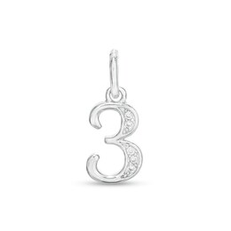 Cubic Zirconia Number 3 Necklace Charm in Sterling Silver