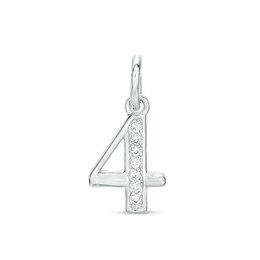Cubic Zirconia Number 4 Necklace Charm in Sterling Silver