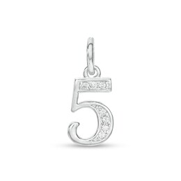 Cubic Zirconia Number 5 Necklace Charm in Sterling Silver
