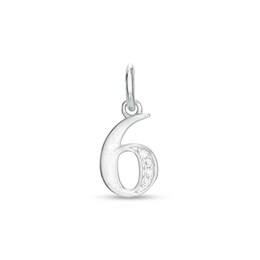 Cubic Zirconia Number 6 Necklace Charm in Sterling Silver