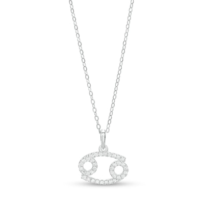 Sterling Silver CZ Dainty Cancer Symbol Pendant - 18"
