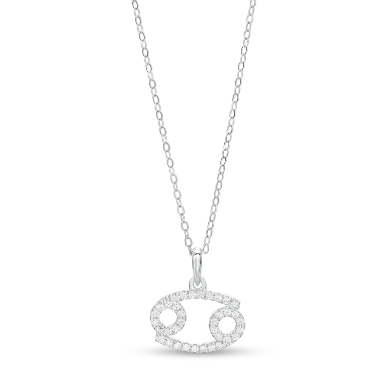 Main Image 1 of Sterling Silver CZ Dainty Cancer Symbol Pendant - 18"