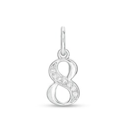 Cubic Zirconia Number 8 Necklace Charm in Sterling Silver