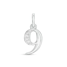 Cubic Zirconia Number 9 Necklace Charm in Sterling Silver