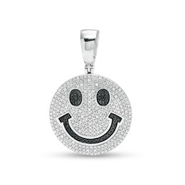 1/5 CT. T.W. Black and White Multi-Diamond Smiley Face Necklace Charm in Sterling Silver