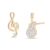 Thumbnail Image 1 of 1/20 CT. T.W. Diamond Treble Clef and Guitar Mismatch Stud Earrings in 10K Gold