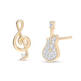 1/20 CT. T.W. Diamond Treble Clef and Guitar Mismatch Stud Earrings in 10K Gold