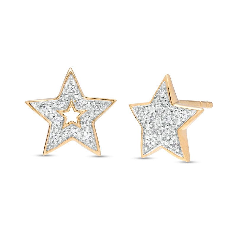 1/20 CT. T.W. Multi-Diamond Mismatch Star Stud Earrings in 10K Gold ...