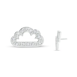 1/20 CT. T.W. Diamond Mismatch Cloud Outline and Lightning Bolt Stud Earrings in Sterling Silver