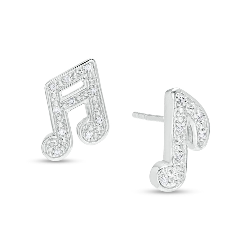 1/20 CT. T.W. Diamond Mismatch Music Notes Stud Earrings in Sterling Silver