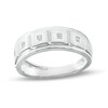 Men's Diamond Accent 5 Stone Square Top Ring in Sterling Silver - Size 10.5