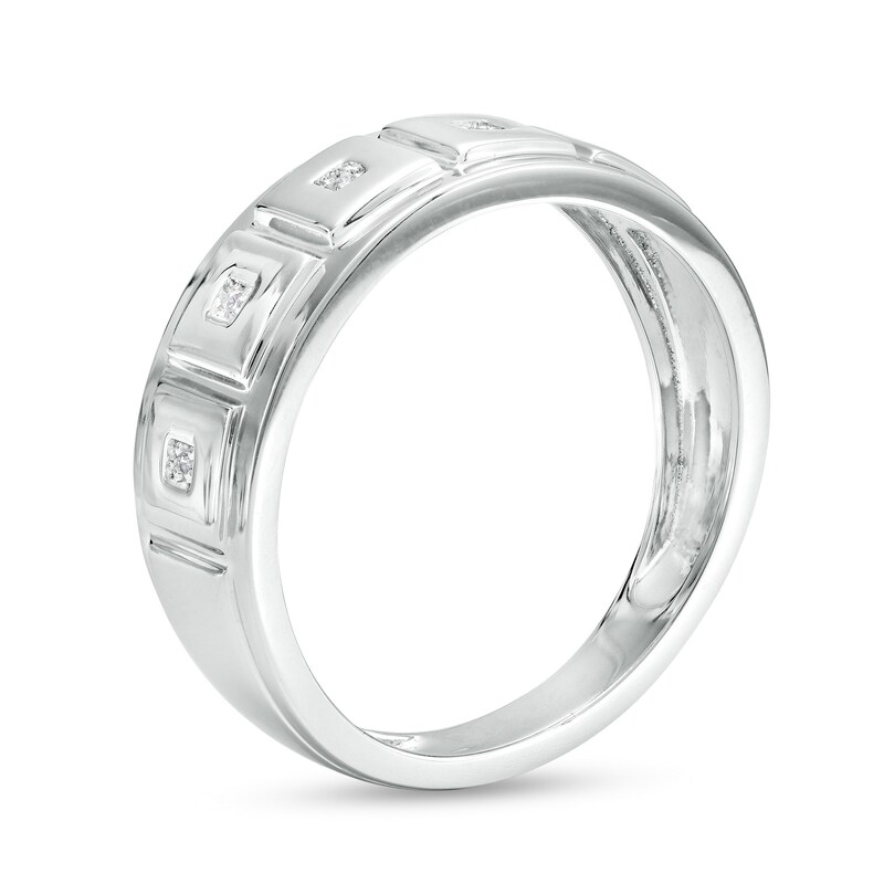 Men's Diamond Accent 5 Stone Square Top Ring in Sterling Silver - Size 10.5