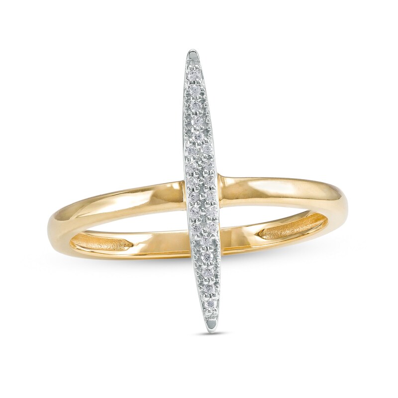 1/20 CT. T.W. Diamond Long Oval Ring in Sterling Silver with 14K Gold Plate - Size 7