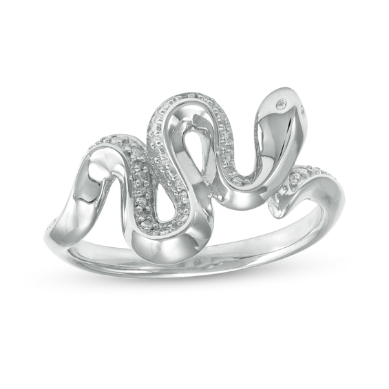 Diamond Accent Sideways Snake Ring in Sterling Silver