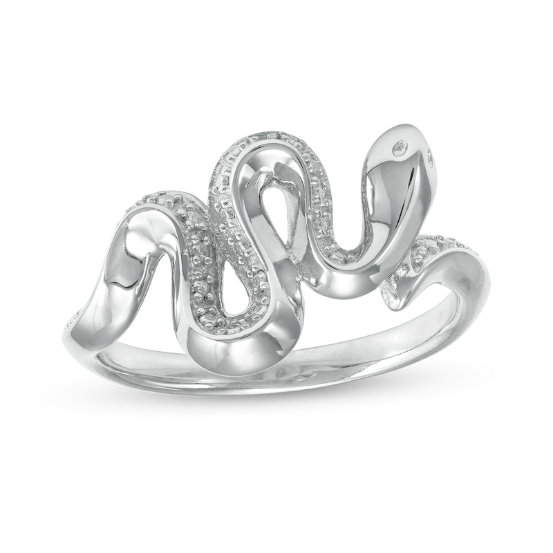 Diamond Accent Sideways Snake Ring in Sterling Silver