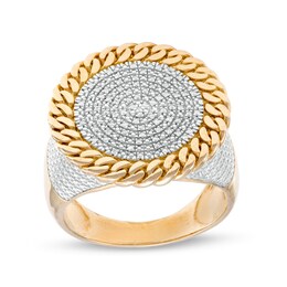 1/6 CT. T.W. Diamond Rope Edge Ring in Sterling Silver with 14K Gold Plate - Size 10.5