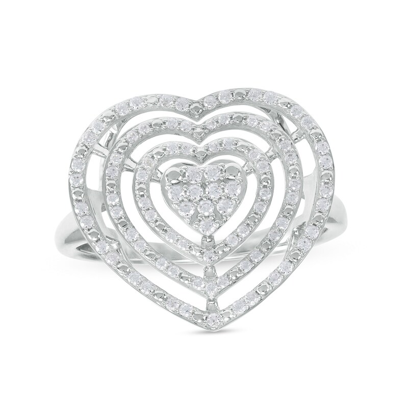 1/3 CT. T.W. Diamond Triple Halo Heart Ring in Sterling Silver