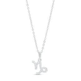 Sterling Silver CZ Dainty Capricorn Symbol Pendant - 18"