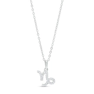 Sterling Silver CZ Dainty Capricorn Symbol Pendant - 18"
