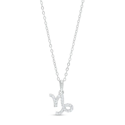 Sterling Silver CZ Dainty Capricorn Symbol Pendant - 18"
