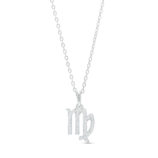 Sterling Silver CZ Dainty Virgo Symbol Pendant - 18"