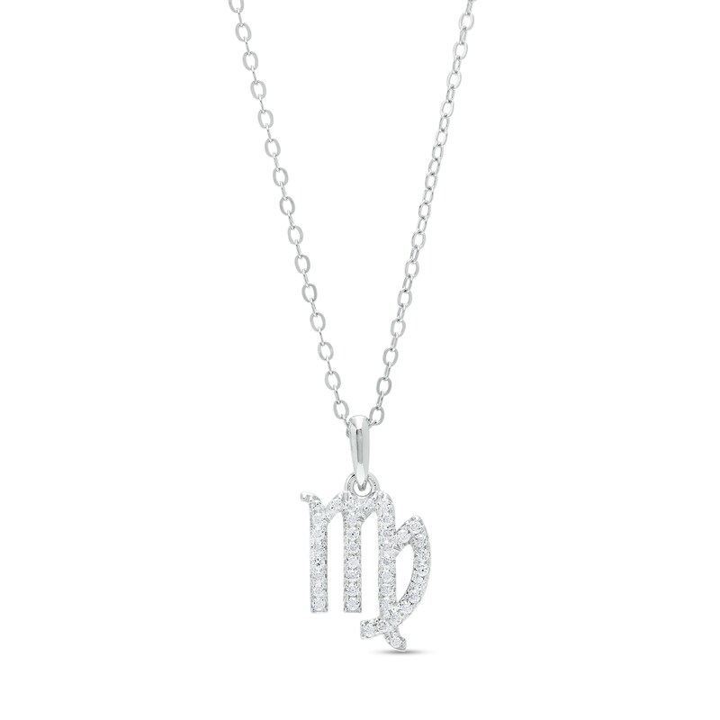 Cubic Zirconia Dainty Virgo Symbol Pendant Necklace in Solid Sterling Silver