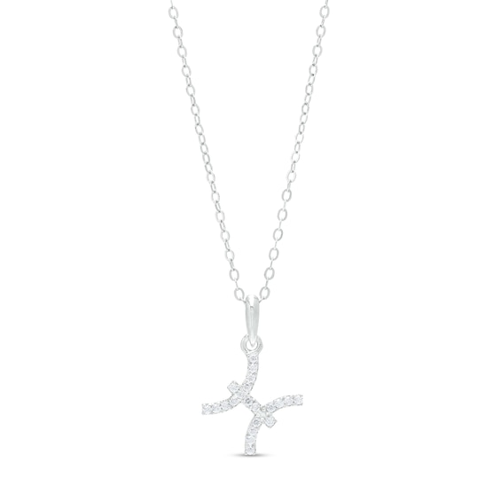 Cubic Zirconia Dainty Pisces Symbol Pendant Necklace in Sterling Silver