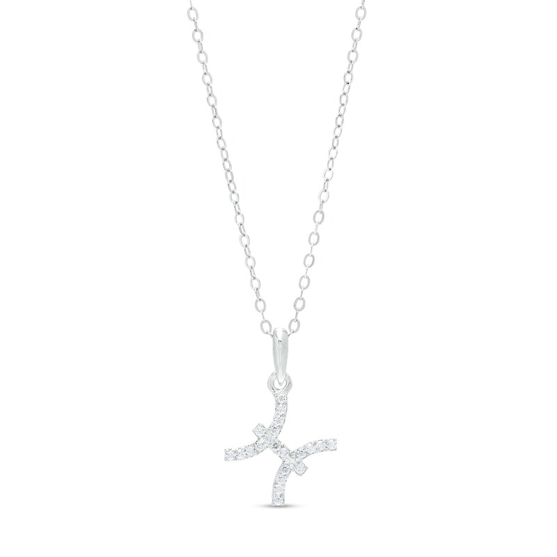 Cubic Zirconia Dainty Pisces Symbol Pendant Necklace in Sterling Silver