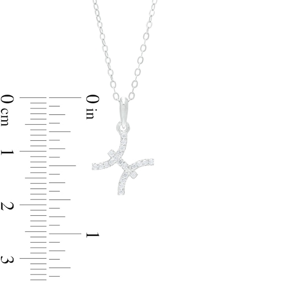 Sterling Silver CZ Dainty Pisces Symbol Pendant - 18"